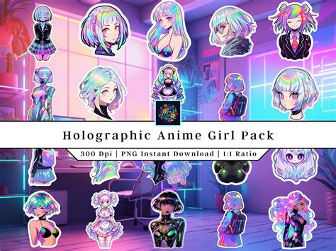 Anime Holographic Girl Design Clip Art Printable Stickers Anime Png