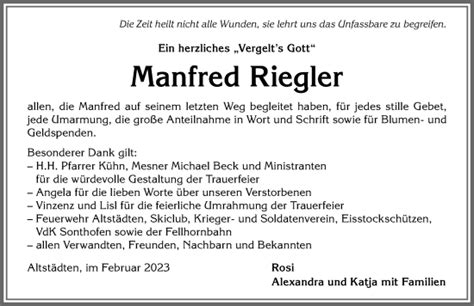 Traueranzeigen Von Manfred Riegler Allg Uer Zeitung