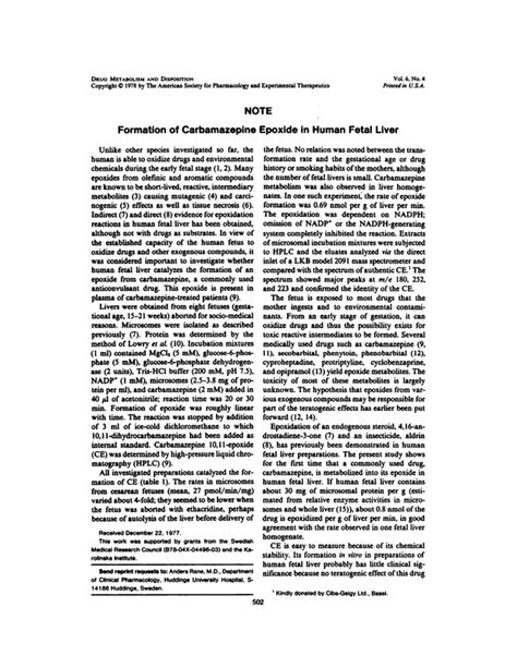 Formation Of Carbamazepine Epoxide In Human Fetal Liver Drug