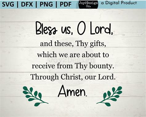 Bless Us O Lord Prayer Svg Dfx Png Dinner Prayer Cut File Christian