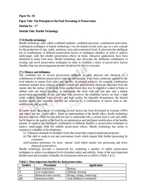hurdle technology  food preservation homeostasis