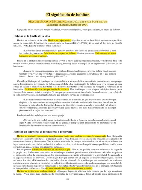 O Que Significa A Palavra Habitar - Significado y esencia de habitar | PDF | Libertad | Vida