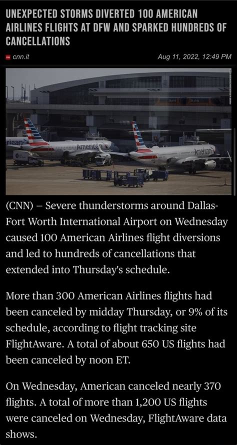 UNEXPECTED STORMS DIVERTED 100 AMERICAN AIRLINES FLIGHTS AT DFW AND