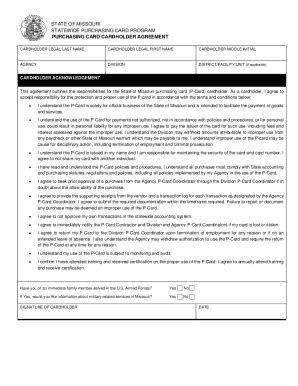 Fillable Online Oa Mo Purchasing Card Cardholder Agreement Form Fax