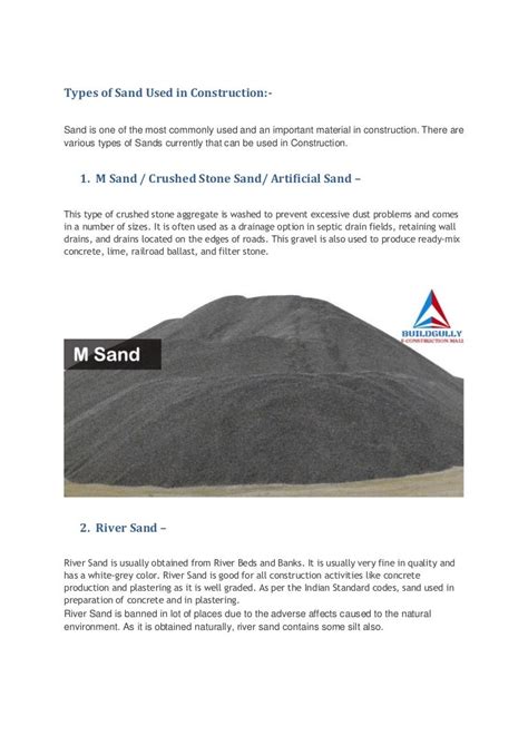 Types of sand used in construction