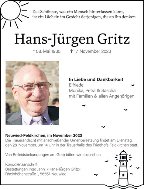 Traueranzeigen von Hans Jürgen Gritz rz trauer de