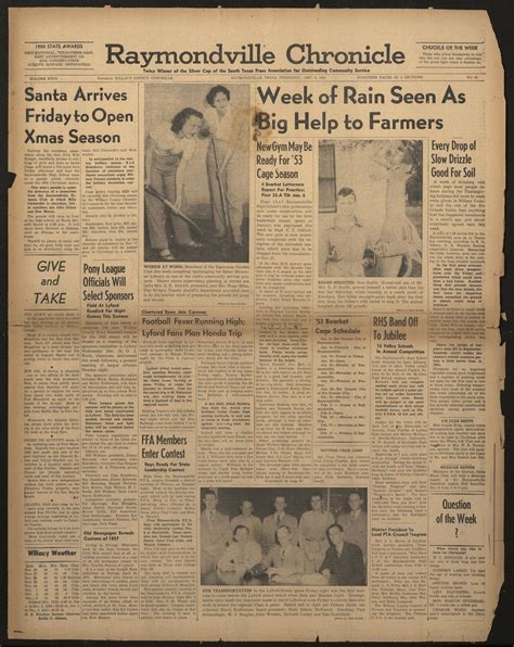 Raymondville Chronicle (Raymondville, Tex.), Vol. 26, No. 49, Ed. 1 Thursday, December 4, 1952 ...