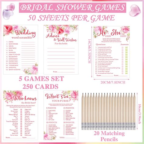 Buy 250 Pieces Bridal Shower Games Floral Wedding Shower Games Cards 5