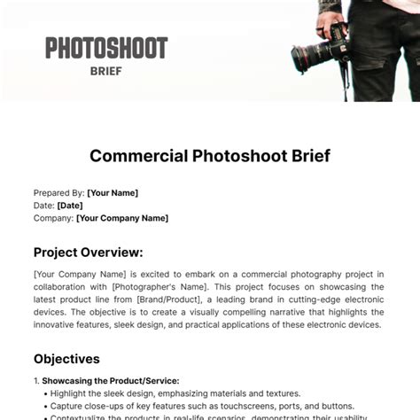 Free Photoshoot Brief Template Edit Online And Download