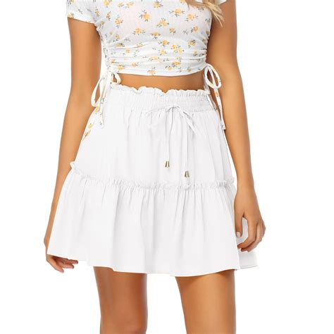 Women S Summer Boho Floral Print Mini Skirt High Waist Drawstring