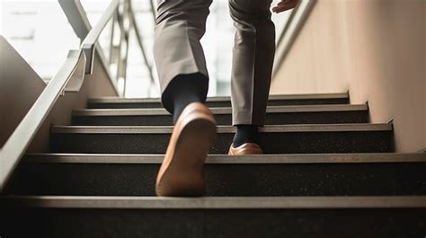 Premium Ai Image A Man Is Walking Up The Stairs With His Shoes On