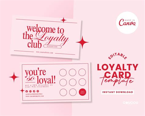 Pink Loyalty Card Template Editable, Loyalty Rewards Card Design, DIY
