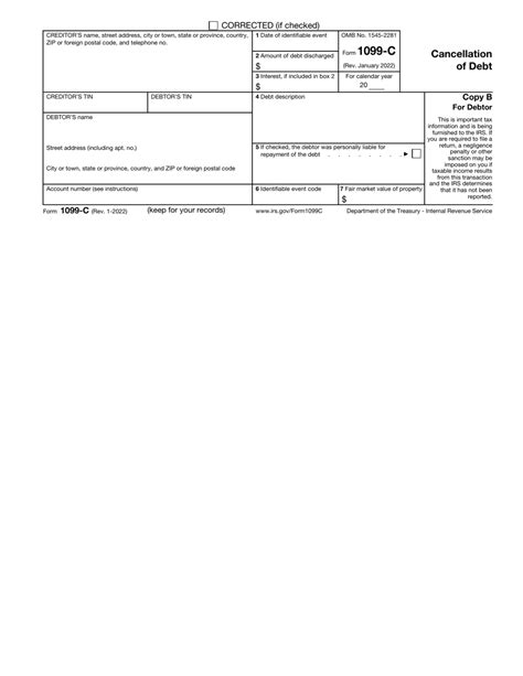 Irs Form 1099 C Download Fillable Pdf Or Fill Online Cancellation Of Debt Templateroller