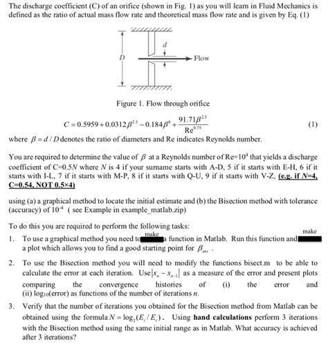 Solved The Discharge Coefficient C Of An Orifice Shown In