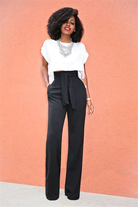 Boxy Crop Top Belted High Waist Pants Dress Pants Outfits Wide Leg Pants Outfit High