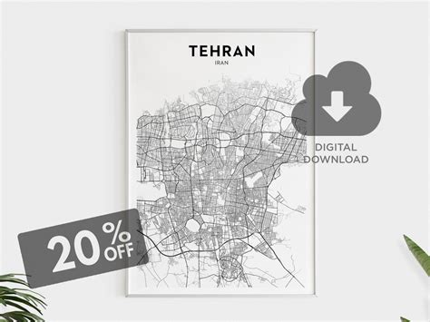 Tehran Street Map Poster, Tehran Map Wall Art, Iranian Cities, Iran Map ...