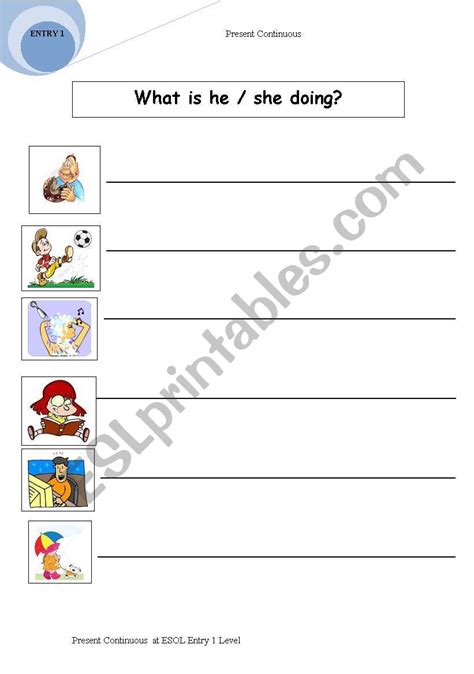 English Worksheets Present Continuous Writing Statements Using Heshe