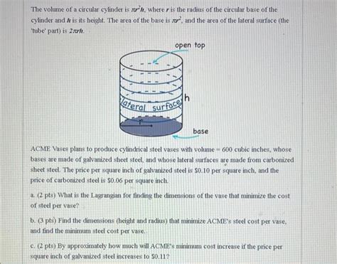 Solved The volume of a circular cylinder is ππ2h, where r is | Chegg.com