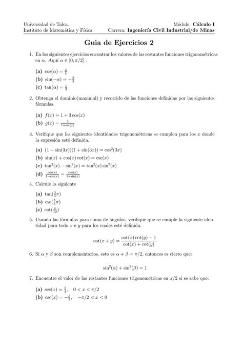 Guía 2 Preparacion para prueba de calculo Universidad de Talca M