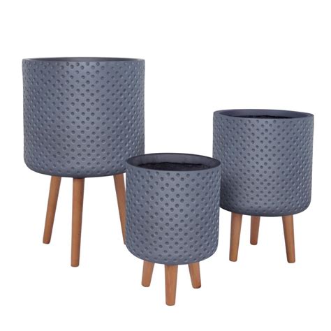 Dotted Style Grey Cylinder Indoor Planter With Legs D30 5 H46 Cm 18 5