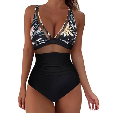 TAIAOJING Women S Bikini Set Sexy Mesh Tummy Siamese Control Swimsuit