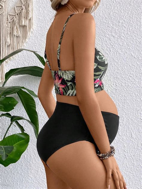 Print Wysoki Stan Ncz NF9 L Shein Komplet Bikini Kwiaty Ceny I