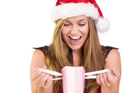 Girl Pulling Out Big Blach Dildo From Christmas Stocking Images Libres De Droit Photos De