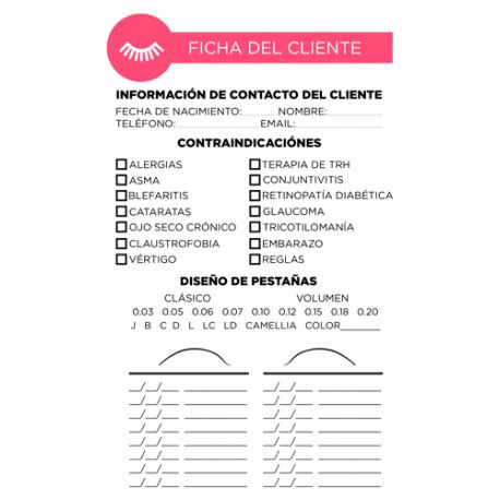 Comprar PDF Ficha del cliente de extensiones de pestañas en Nuestra