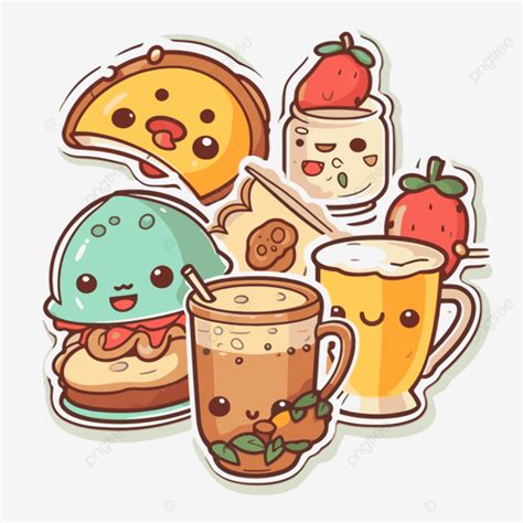 Dengan Stiker Berbagai Jenis Clipart Makanan Vektor Desain Stiker Dengan Kartun Sarapan