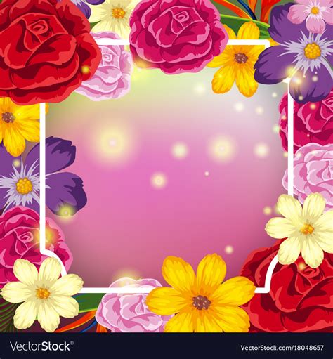 Border Template With Flowers On Pink Background Vector Image