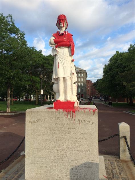 Columbus Statue Vandalized With Black Lives Matter Graffiti