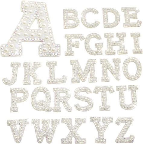 Amazon Pcs Pearl Iron On Letter A Z White Rhinestone Pearl