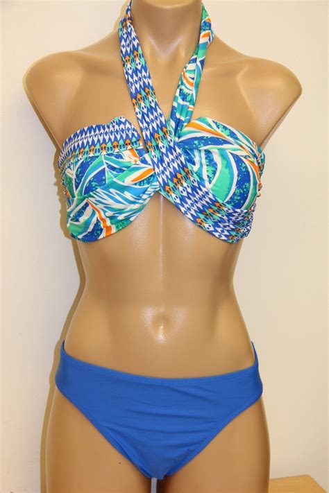 NWT Island Escape Swimsuit Bikini 2pc Set Sz 10 Bandeau Blue EBay