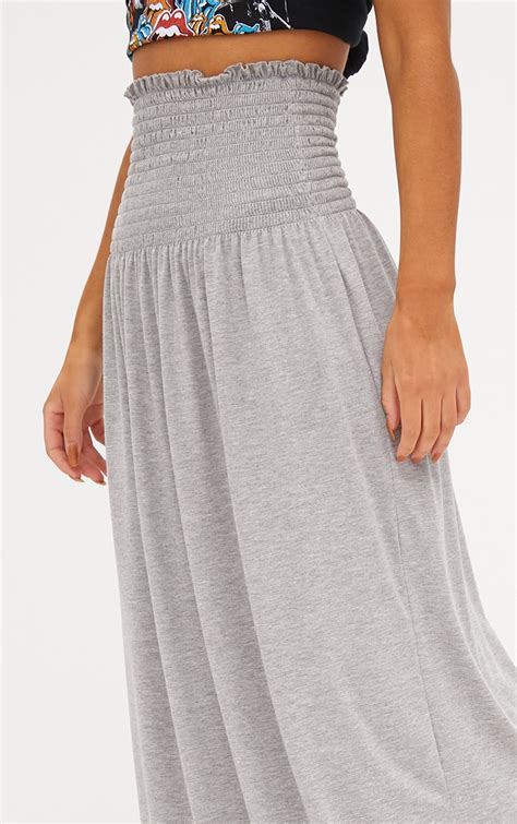 Grey Marl Shirred Waist Maxi Skirt Prettylittlething