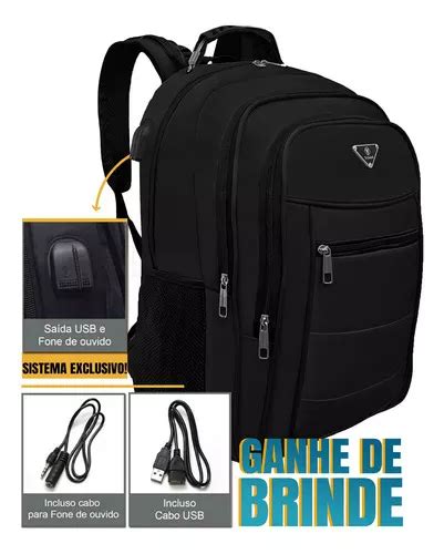 Mochila Bolsa Masculina Feminina Semi Impermeavel Notebook Cor Preto