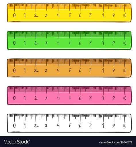 Set sketch and cartoon color rulers Royalty Free Vector