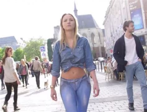 Model Leah Jung Walks Around Nyc Naked With Painted On Jeans Daily