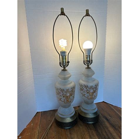 Vintage 1950s Mid Century Modern White And Gold Glass Lamps Set Of 2 Chairish