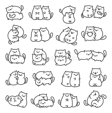 Collection Of Two Little Cats Coloring Page Stock Vector Illustration Of Pose Charming