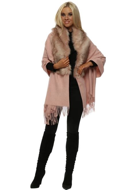 Pink Faux Fur Tassel Shawl Pink Faux Fur Fur Pink Shawl