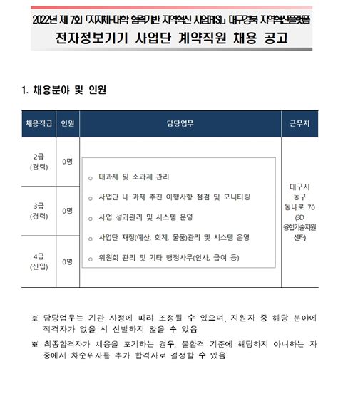 경북대학교 채용 2022년 제7회 대구경북지역혁신플랫폼 전자정보기기사업단 계약직원 채용 공고 인크루트 채용정보