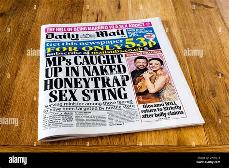 4 April 2024 Headline In Daily Mail Reads Mps Caught Up In Naked Honeytrap Sex Sting Stock