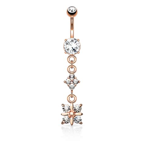 Navelpiercing Diamant Met Hanger Rose Gold Plated LMPiercings Nl