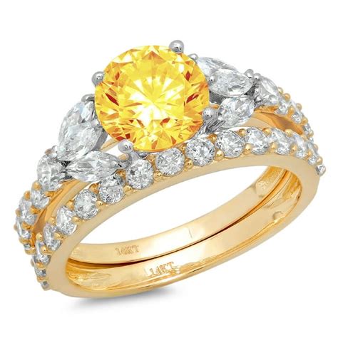 Clara Pucci 18k Yellow White Gold Round Cut 1 5ct Natural Citrine