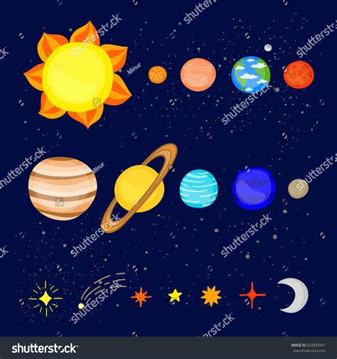 Set Colorful Cartoon Planets Solar System Stock Vector Royalty Free