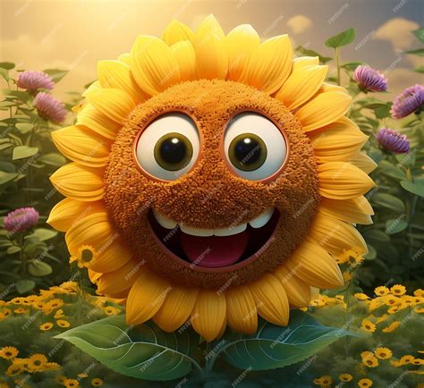 premium photo funny sunflower  smiling face isolated