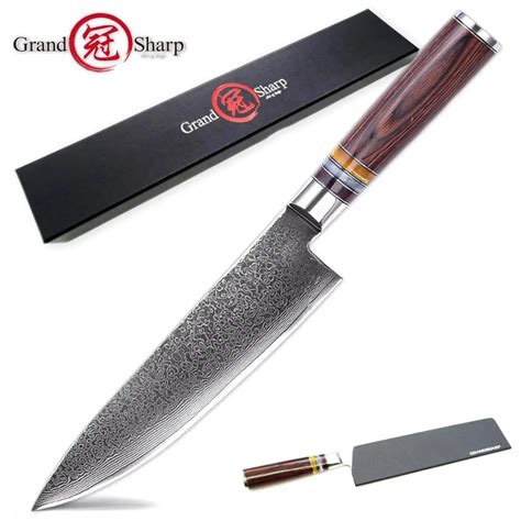 Grandsharp Couteau De Chef Japonais En Acier Damas Couches Lame