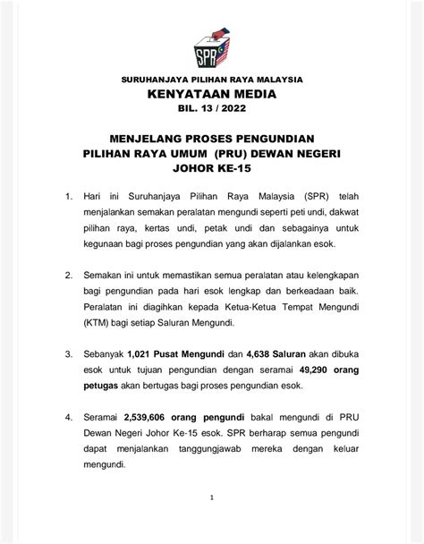 Suruhanjaya Pilihan Raya Malaysia On Twitter Kenyataan Media