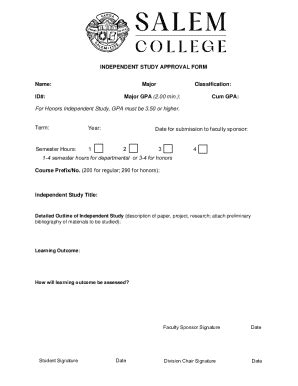 Fillable Online HONORS INDEPENDENT STUDY APPROVAL FORM Fax Email Print