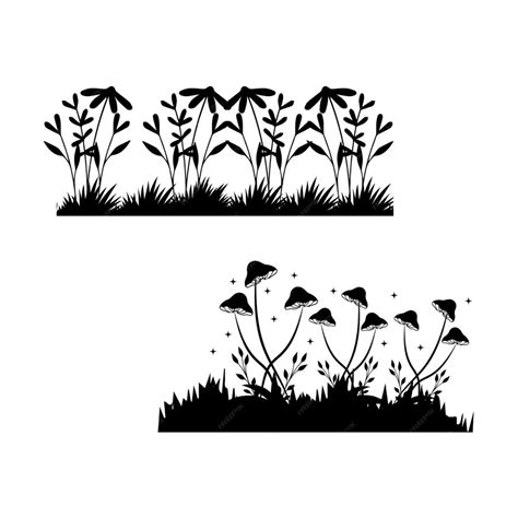 Premium Vector A Black And White Silhouette Of A Field Of Flowers